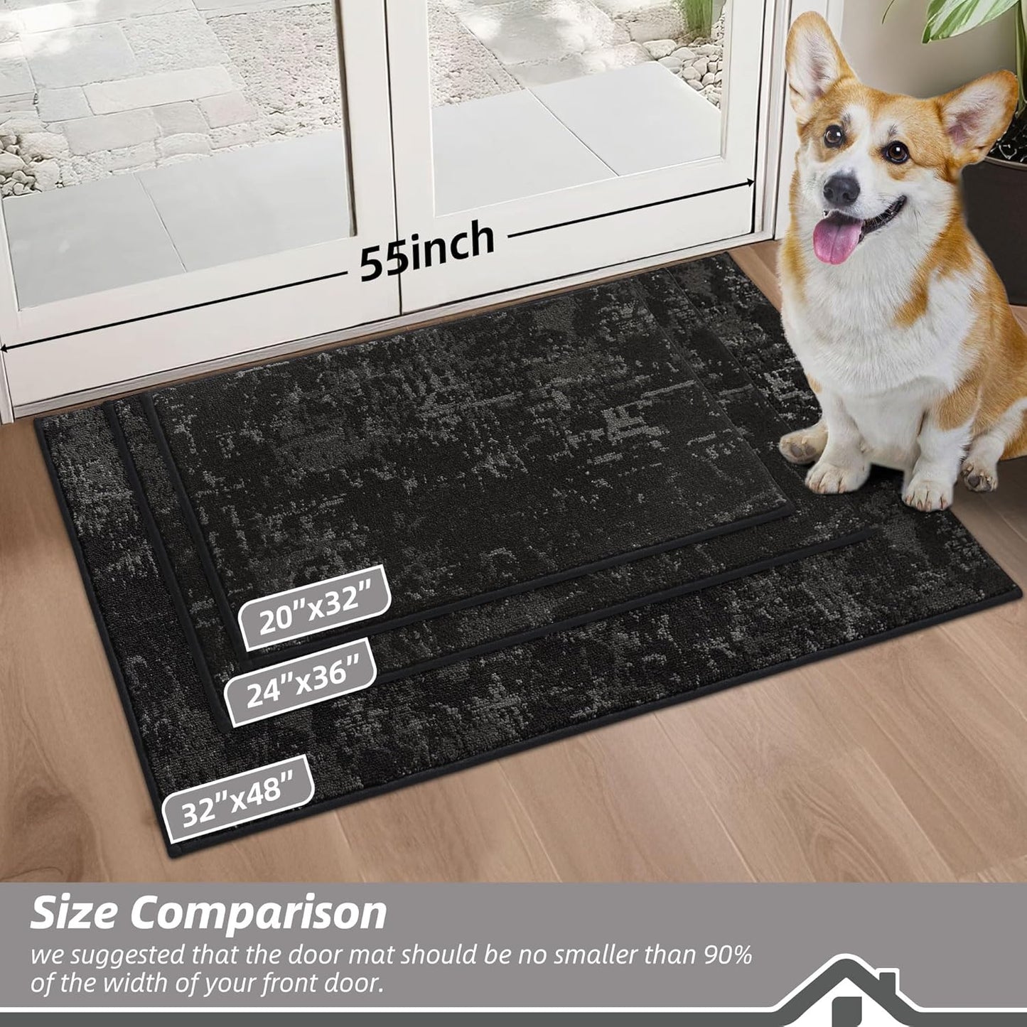 BEQHAUSE Dirt Trapper Door Mat 32"x48" Non-Slip Door Mats Washable Entryway Rugs Stain Resistant Doormat Absorbent Welcome Floor Mat for Front Back Door, Muddy Wet Shoes & Paws,Black