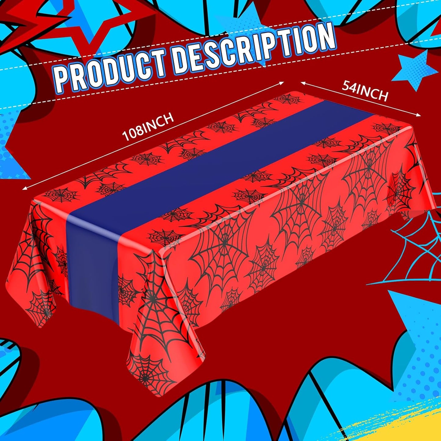 Oudain 3 Pack Spider Theme Birthday Decorations Halloween Purple Black Red Pink Green Web Ghost Bat Tablecloth Cartoon Table Cover Party Favor for Birthday (Black,Red,Spider)