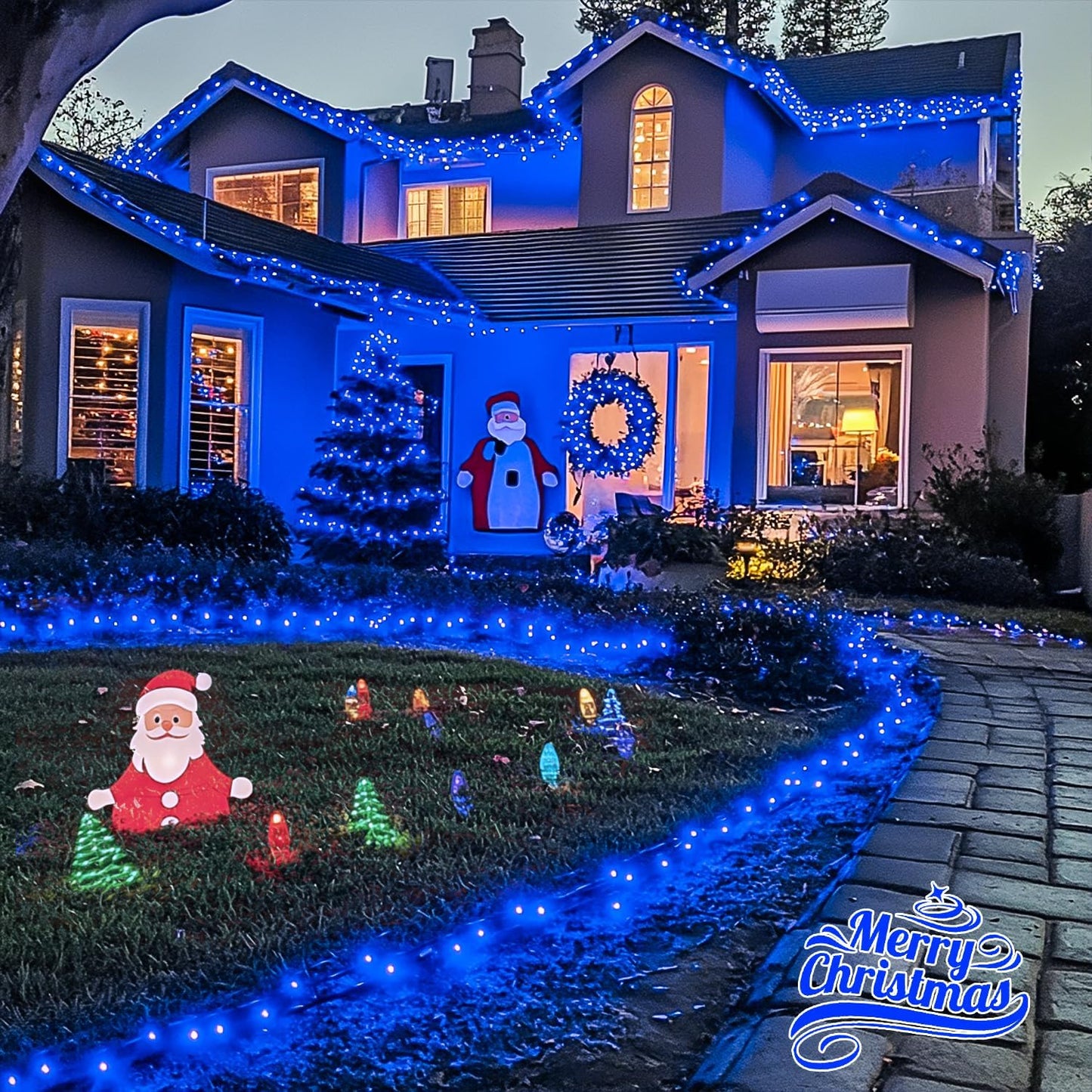 JMEXSUSS 2 Pack Blue Solar Christmas Lights, Total 400 LED 151FT Solar String Lights Outdoor Waterproof, 8 Modes Blue Christmas String Light for Outside Garden Party Patio Tree Decorations