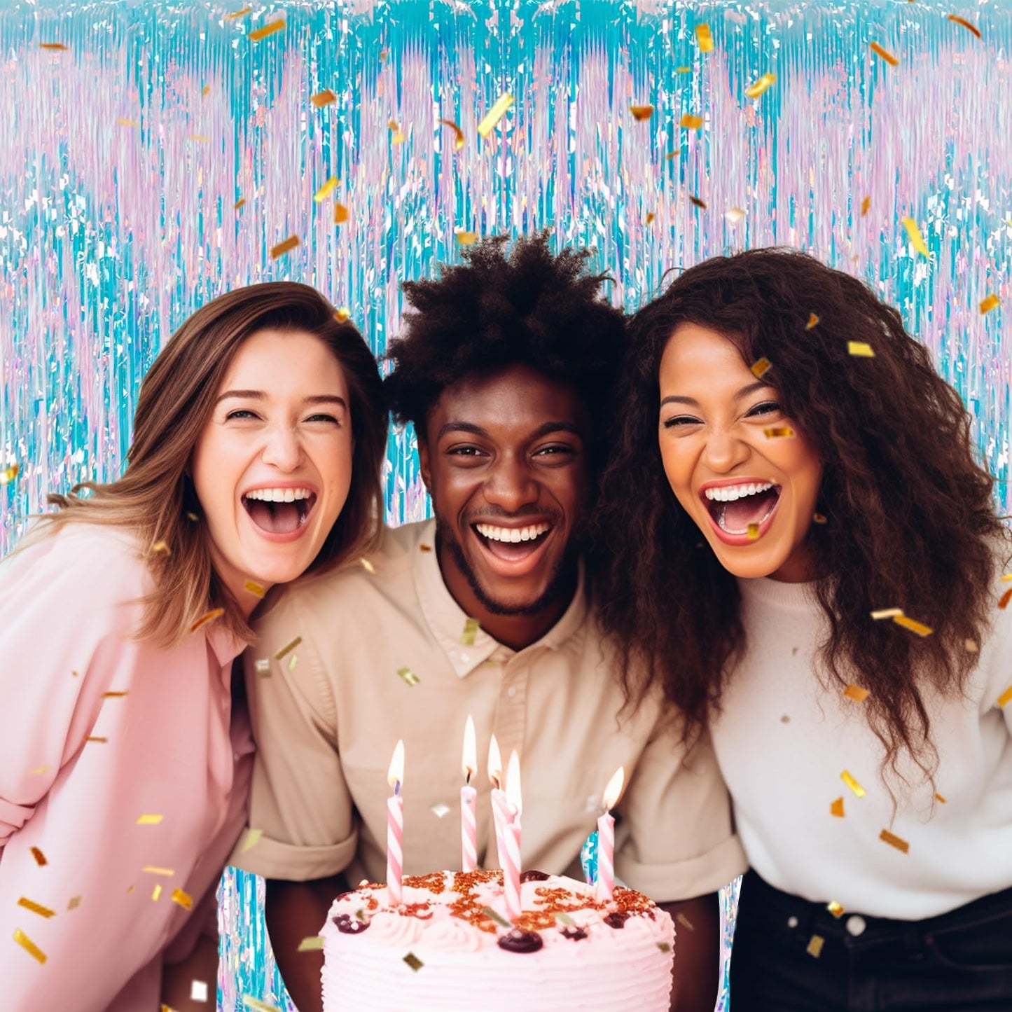 3 Pack Foil Fringe Backdrop - Iridescent Shiny Tinsel Curtains for Party Decoration/Photo Booth Props - 3.3x8.2 FT Metallic Foil Backdrop for Birthday, Wedding, Graduation, Christmas.