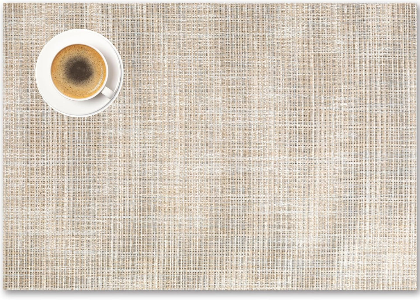 Placemats Set of 8 - Easy Clean Woven Vinyl Placemat for Dining Table, Indoor/Outdoor Place Mats, Washable PVC Table Mats（Beige）