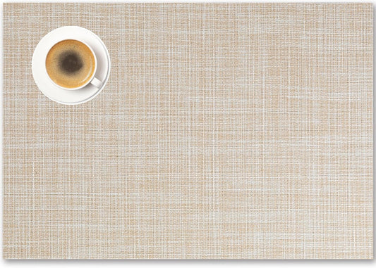 Placemats Set of 8 - Easy Clean Woven Vinyl Placemat for Dining Table, Indoor/Outdoor Place Mats, Washable PVC Table Mats（Beige）
