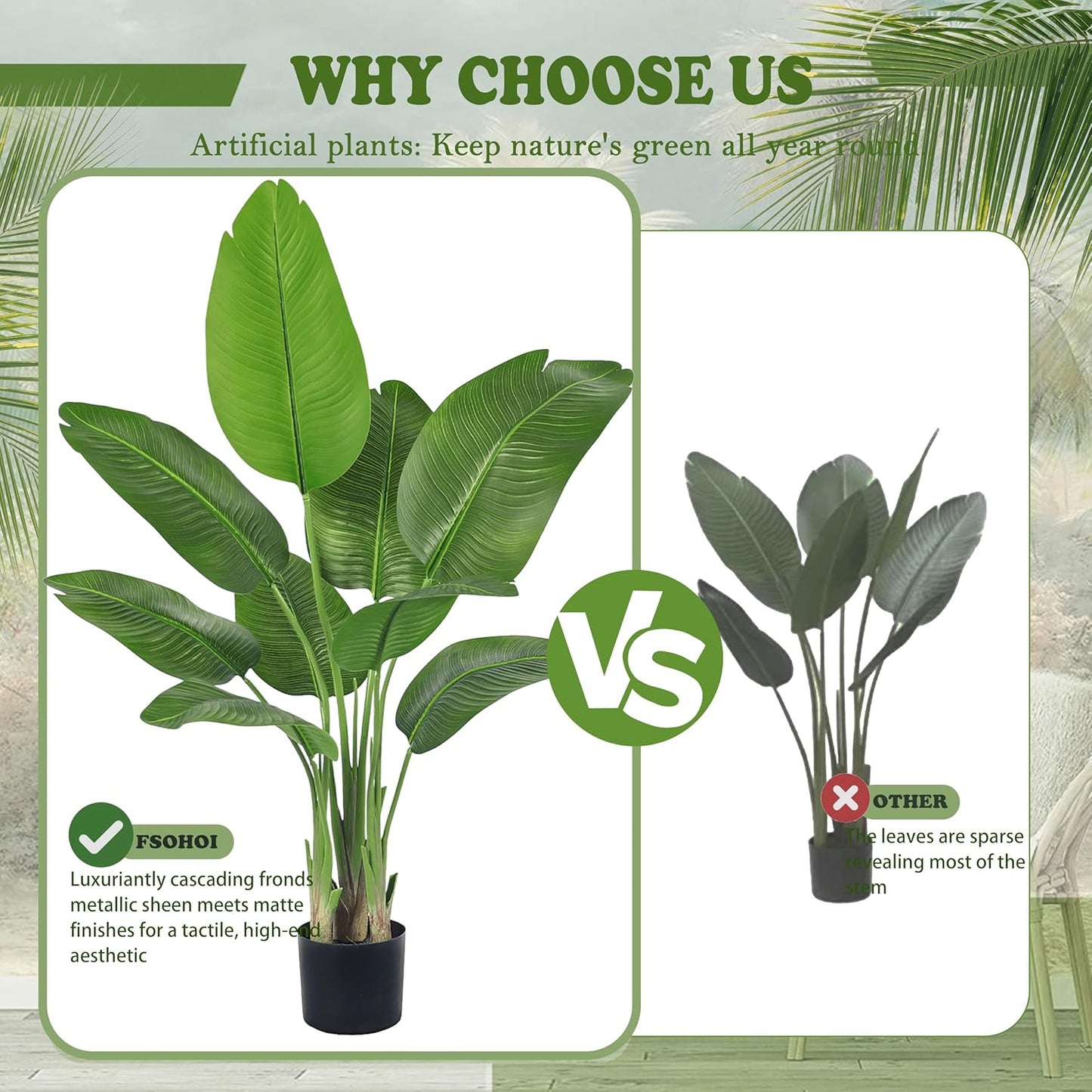 Lifelike Bird of Paradise Silk Artificial Plant Faux Banana Leaf Tree for Home Decor - Perfect Indoor Floor Plant with 9 Trunks (1, Black Planter, 4 FT)