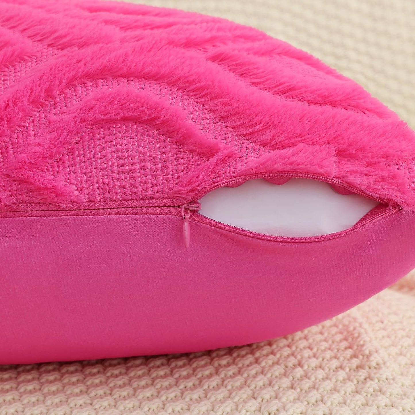 decorUhome Fall Throw Pillow Covers 22x22 Inch Set of 2, Soft Plush Decorative Faux Fur Hot Pink Solid Couch Pillow Covers, Accent Farmhouse Neutral Square Euro Pillow Cases for Sofa Bed Living Room