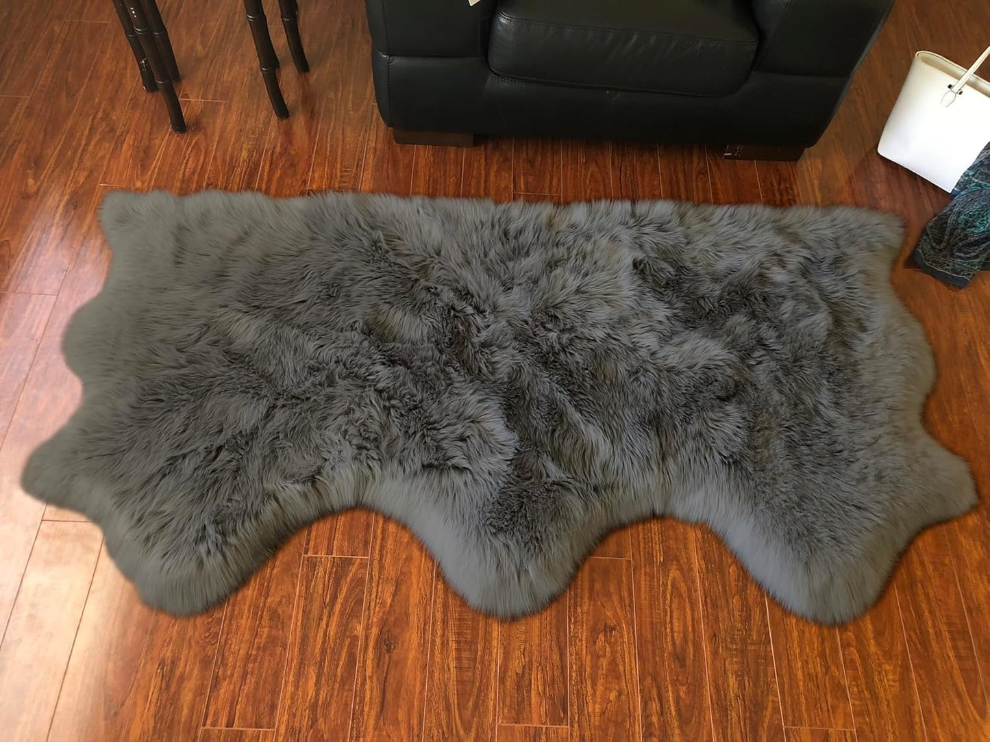 LAMBZY Faux Sheepskin Super Soft Hypoallergenic Free Shape Silky Shag Rug, Luxury Shaggy Plush Carpet for Bedrooms Living Kids Room Sofa Rugs (Dark Grey, Triple Side by Side 3'x6')