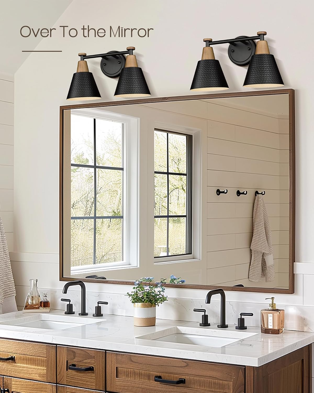 FEMILA Black Bathroom Light Fixtures, 2-Light Bathroom Vanity Lights Over Mirror with Hammered Metal Shade, Modern Wall Sconces Lighting for Kitchen Bedroom Living Room, 4FG59B-2W BK