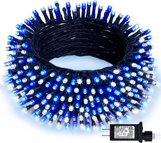 JMEXSUSS 66ft 200 LED Blue and White Christmas Lights, Outdoor Christmas String Lights Plug in, Expandable Christmas Lights for Tree Outside Party Home Decorations, EXS-S-0200