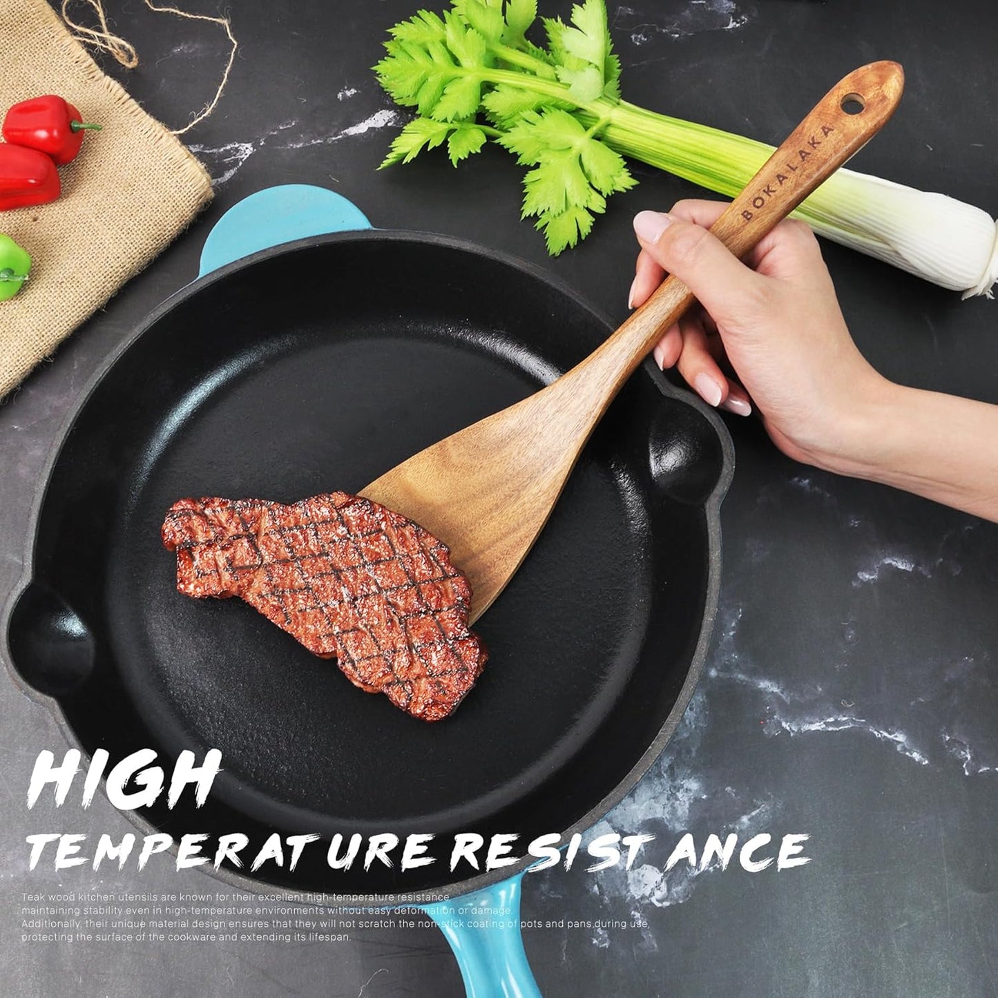 Teak Wooden Spoons for Cooking - 9 Pcs Comfort Grip Kitchen Utensil Set with Holder & Rest