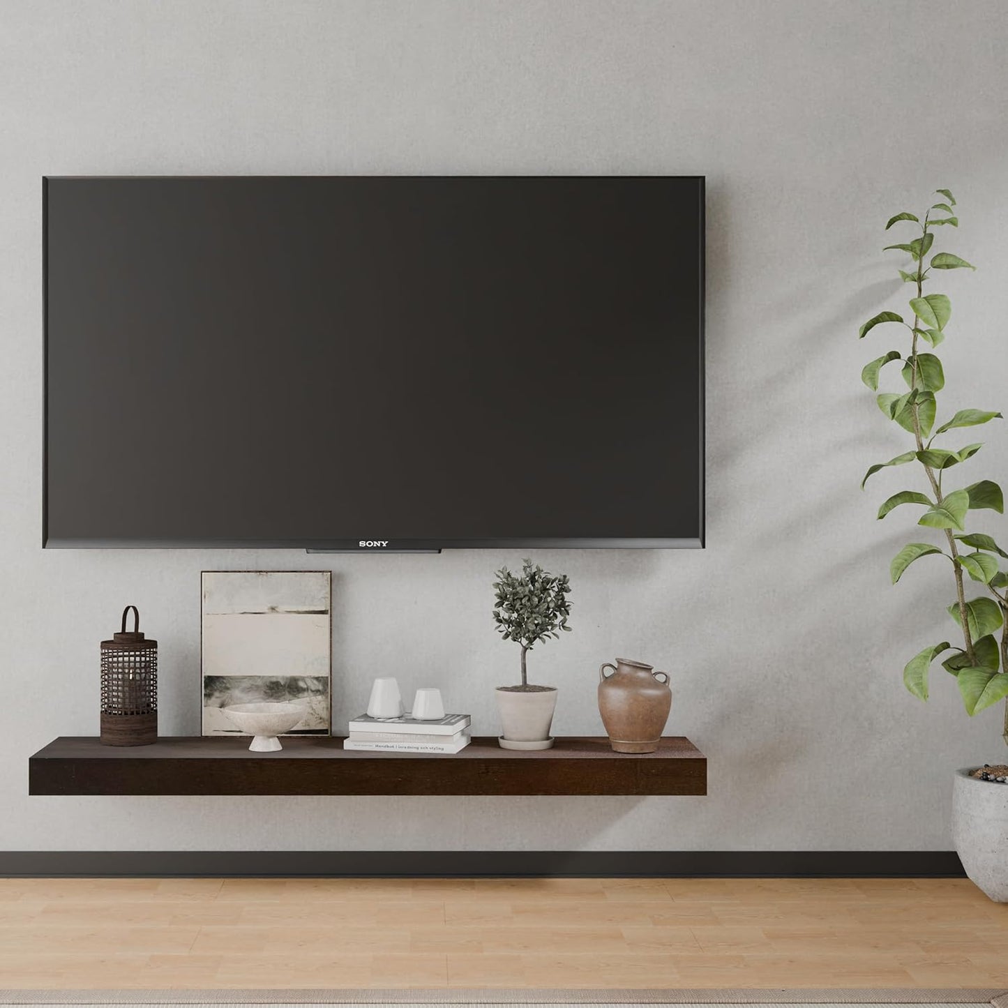 ROGMARS Walnut Wooden Floating Shelves for Wall 48 inches Long,8 Inch Deep Natural Wood Floating Wall Mounted Shelves with Invisible Bracket for Kitchen,Bedroom,Living Room,1PC