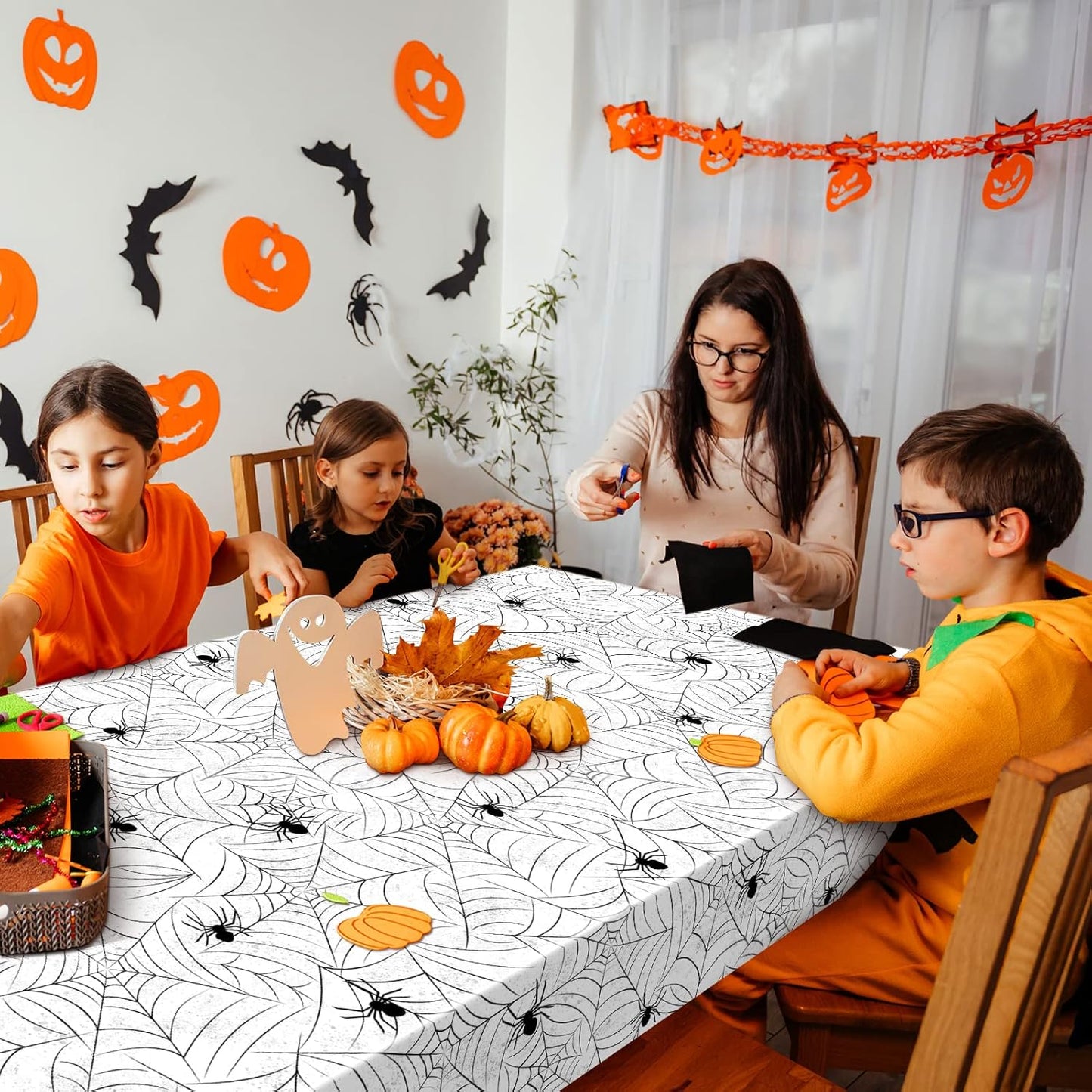 TREWAVE 3 Pack Halloween Spiderweb Tablecloth Rectangular Plastic Spider Web Table Cloth Large Size Table Covers for Home Decor Halloween Party Decorations 54" x 108" (White)