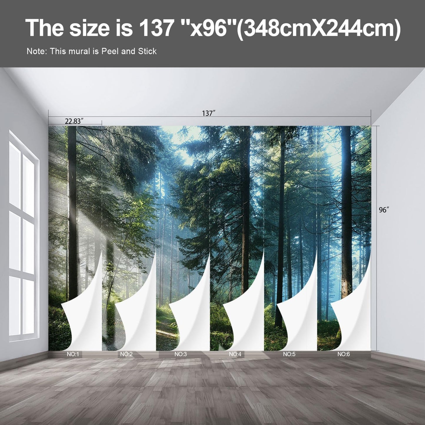 Forest Landscape Wall murals Woodland Tree Peel and Stick Wallpaper for Bedroom Living Room - 96"x137"