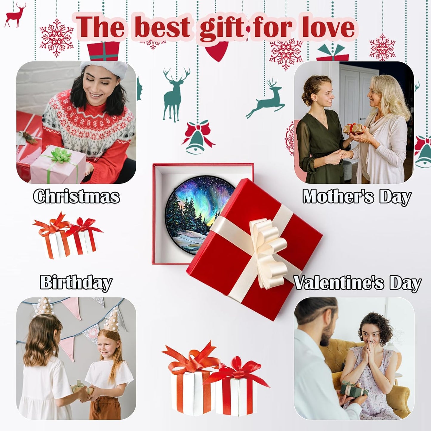 Stained Glass Window Hanging, Aurora Landscape Sun Catchers Glass Panel Green Trees Suncatcher Decor for Birthday for Women, Men, Wife, Aunt, and Mom 11.8x11.8 in