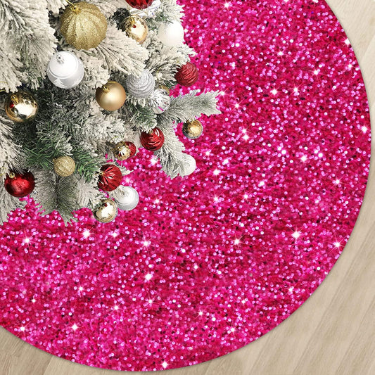 MODFUNS Hot Pink Sequin Christmas Tree Skirt 48 Inches Sparkly Tree Skirt Large Velvet Xmas Tree Mat Shiny Christmas Tree Covers Luxury Xmas Tree Skirt Christmas Day Home Artificial Tree Blanket