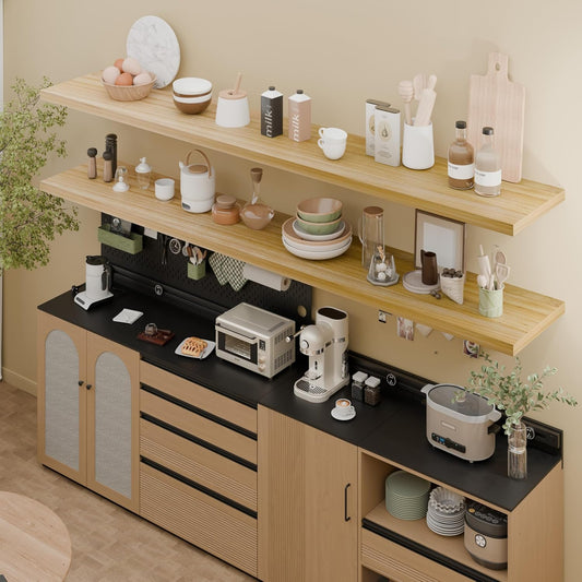 IAE Floating Wall Shelves 72 inch,Bathroom Shelves Wall Mounted,Invisible Shelves Floating Kitchen Shelves,Wooden Wall Shelves with Brackets for Living Room Wall Mounted,Easy Install,Set of 2,Natural