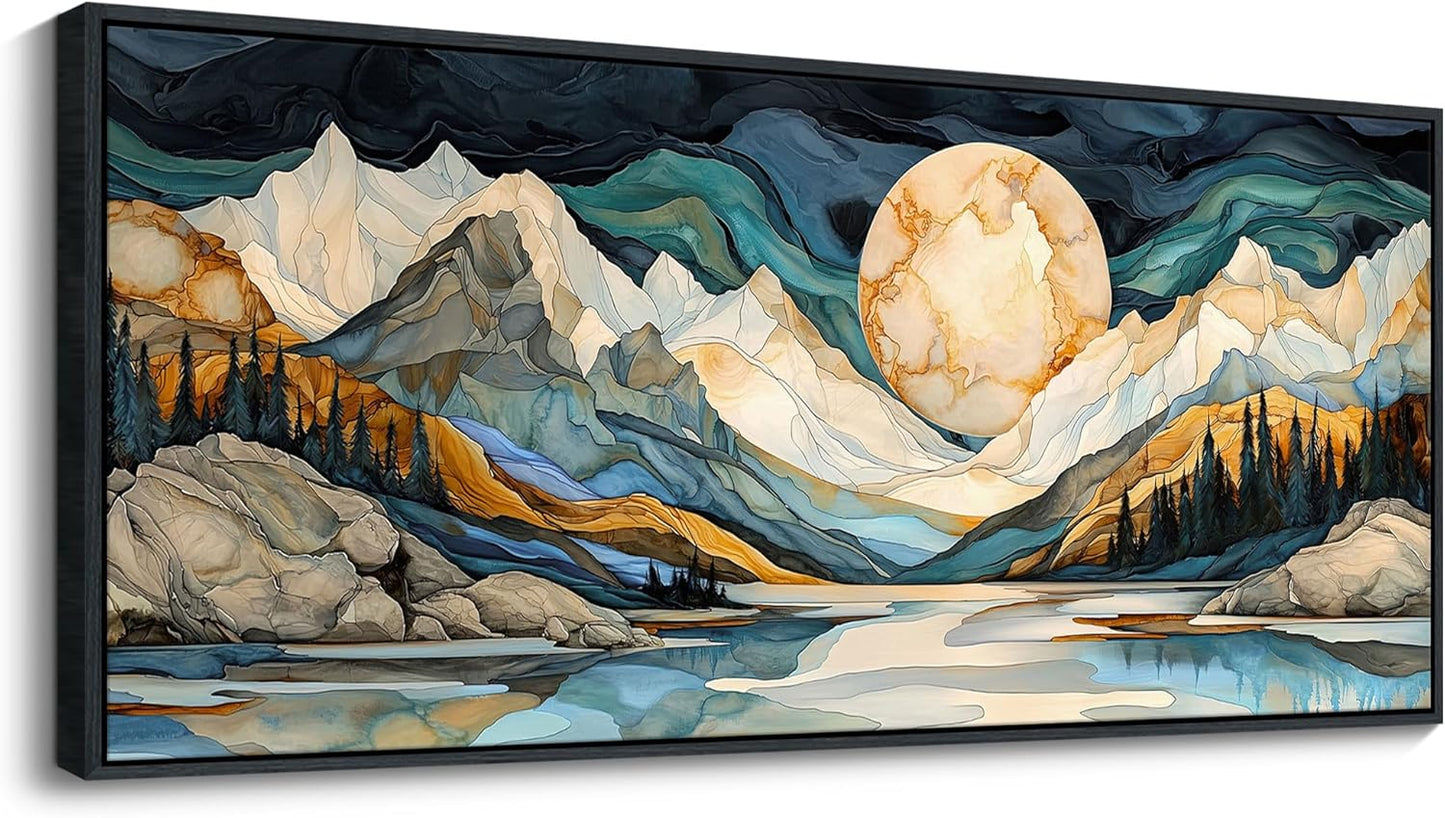 JEAWA Framed Canvas Wall Art - Extra Large Abstract Painting Decor, Textured Mountain Pictures as Gifts for Friends, Modern Art Prints for Bedroom Living Room Office Home Decoration, 31.5x70 IN