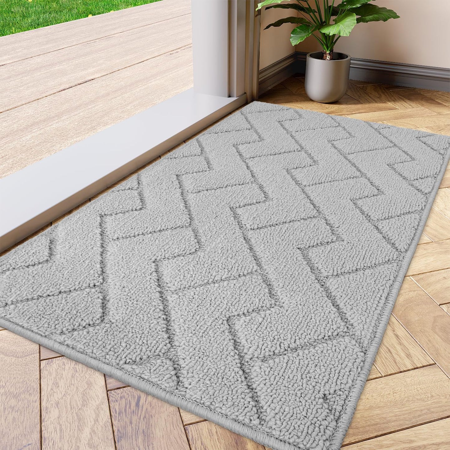 hicorfe Indoor Doormat,Front Back Door Mat TPR Backing Non Slip Mats 20"x31.5" Absorbent Resist Dirt Entrance Doormat Inside Floor for Entryway Washable Low-Profile(Light Grey)