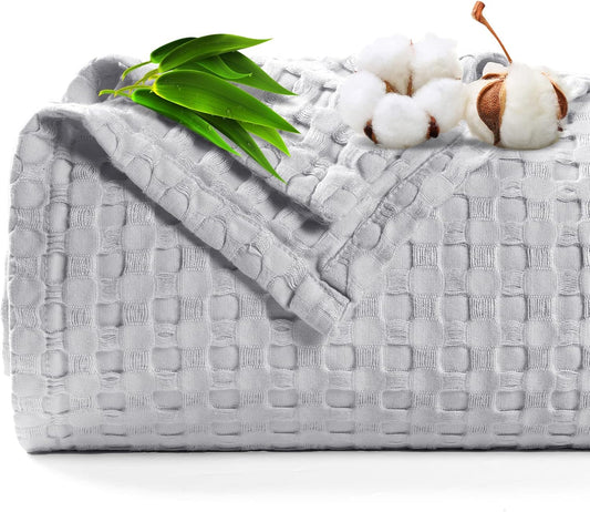 PHF Cooling Waffle Blanket Twin Size, Lightweight 60% Rayon Derived from Bamboo & 40% Cotton Breathable Blanket for Hot Sleepers, Ultra Soft and Luxury for Bed Couch and Sofa, 66"x90", Grey