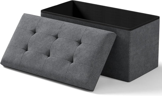 Storage Ottoman Bench, Folding Ottoman Foot Rest, 15 x 30 x 15 Inches, End of Bed Bench,Storage Chest, for Living Room, Bedroom, Hallway, Entryway, Dark Gray