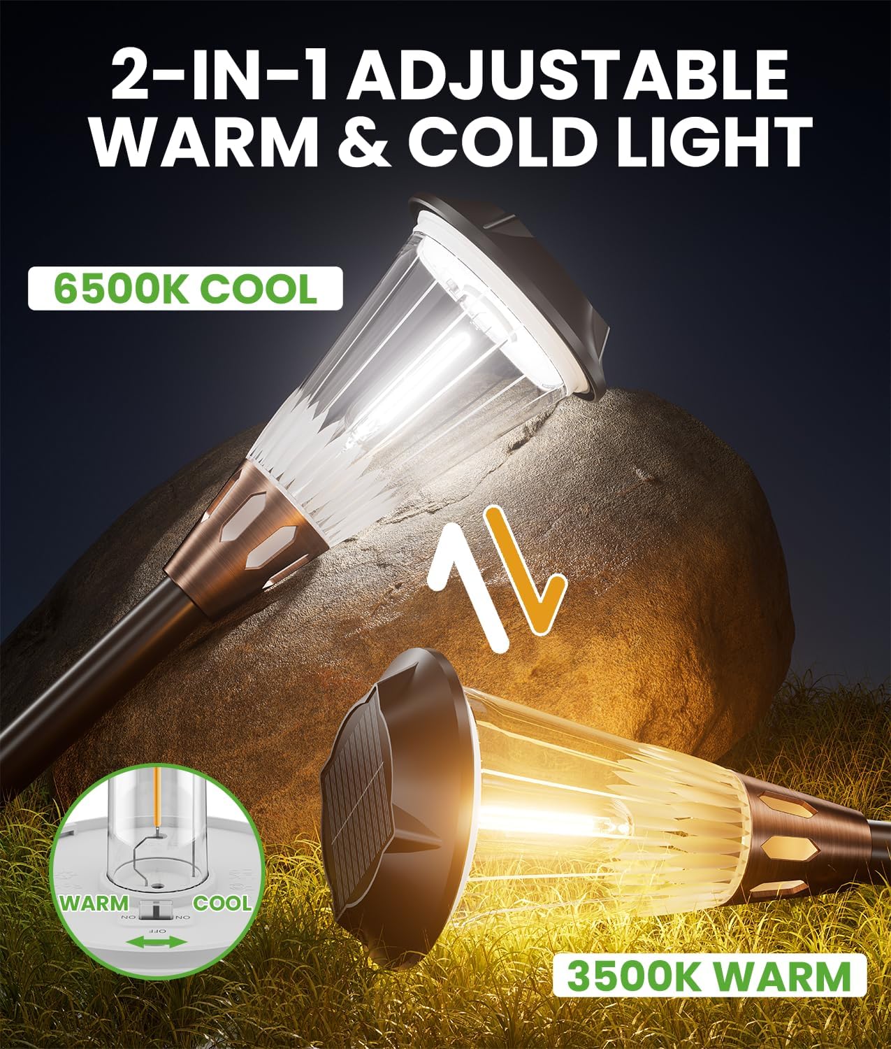 Bright Solar Pathway Lights Outdoor 8 Pack, 2-in-1 Warm&Cool Solar Lights Outdoor, Pathway Landscape Lighting Waterproof IP65, Auto On/Off Outdoor Light for Lawn Patio Walkway Garden Landscape