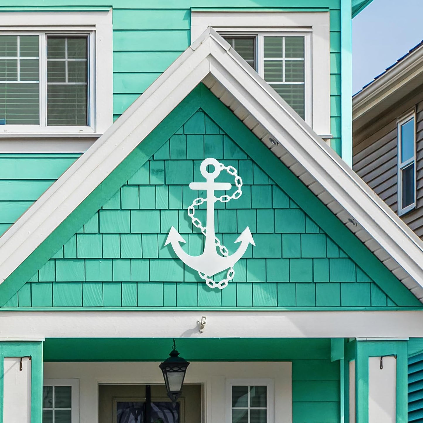 Outdoor Anchor Wall Decor, Nautical Beach House Sign, Weatherproof PVC Anchor with Chain, Ocean Marine Art for Indoor Outdoor Use 3 Foot