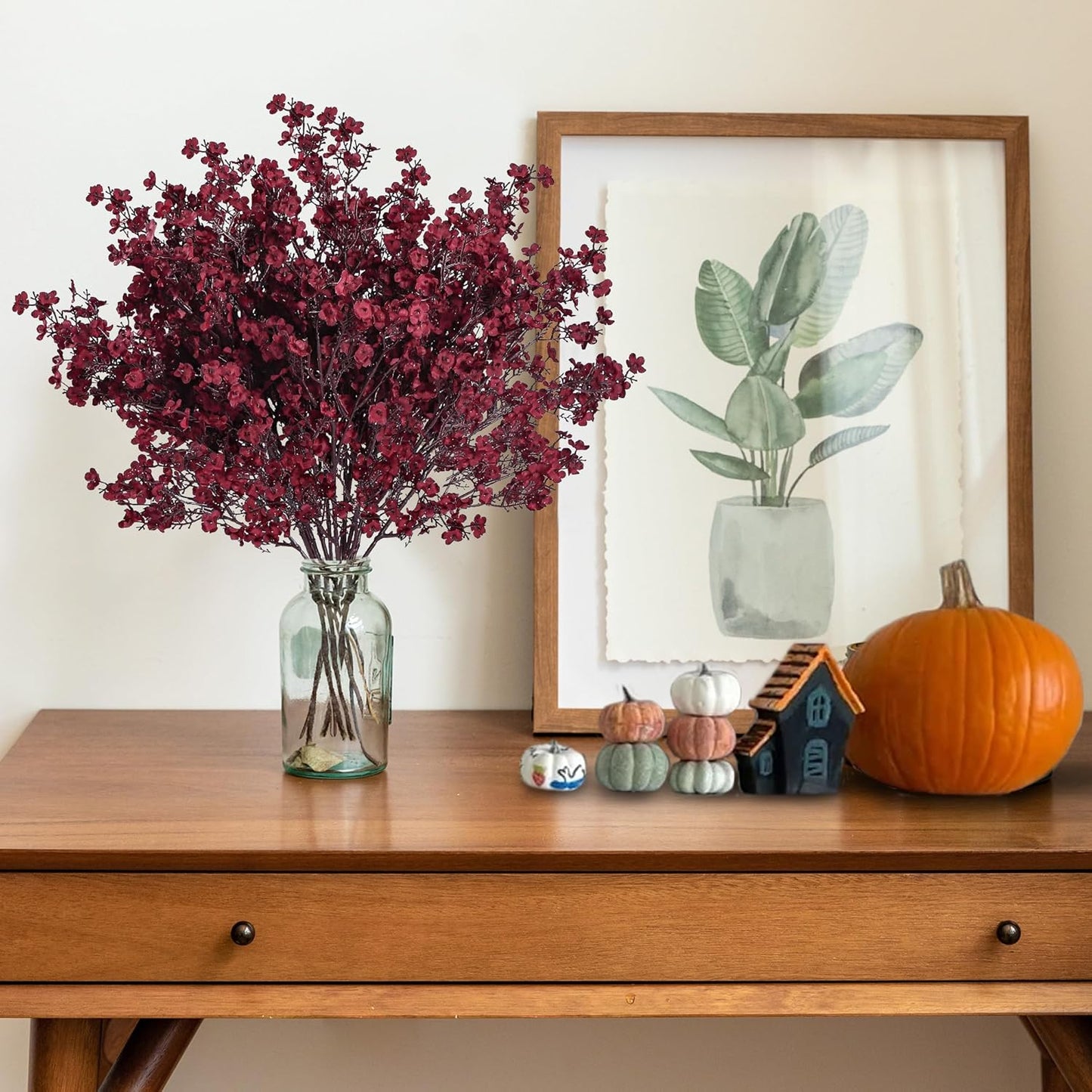 Sggvecsy 15 Pcs Babys Breath Artificial Flowers Gypsophila Bouquets Bulk Real Touch Fake Silk Flowers for Home DIY Floral Arrangement Table Centerpiece Fall Thanksgiving Autumn Decoration (Burgundy)