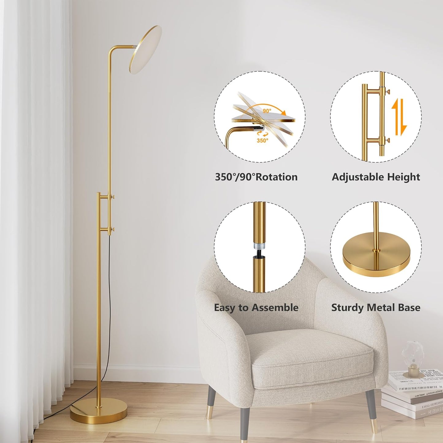 SUNMORY 32W/3000LM Floor Lamps, Super Bright LED Standing Lamp with Remote Control, Adjustable Tall Lamp with 350°Rotating Head, Modern Dimmable Torchiere Corner Lamp for Living Room, Bedroom, Office