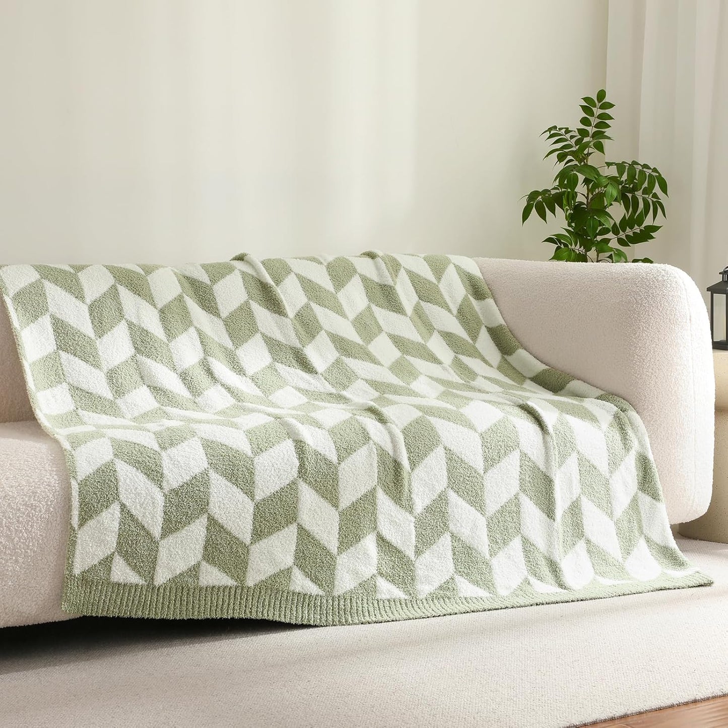 Snuggle Sac Sage Green Bedding Blankets Twin Size, Super Soft Warm Blankets Oversized Cozy Knit Fuzzy Blanket for Living Room, Chevron Green,60x80 inches