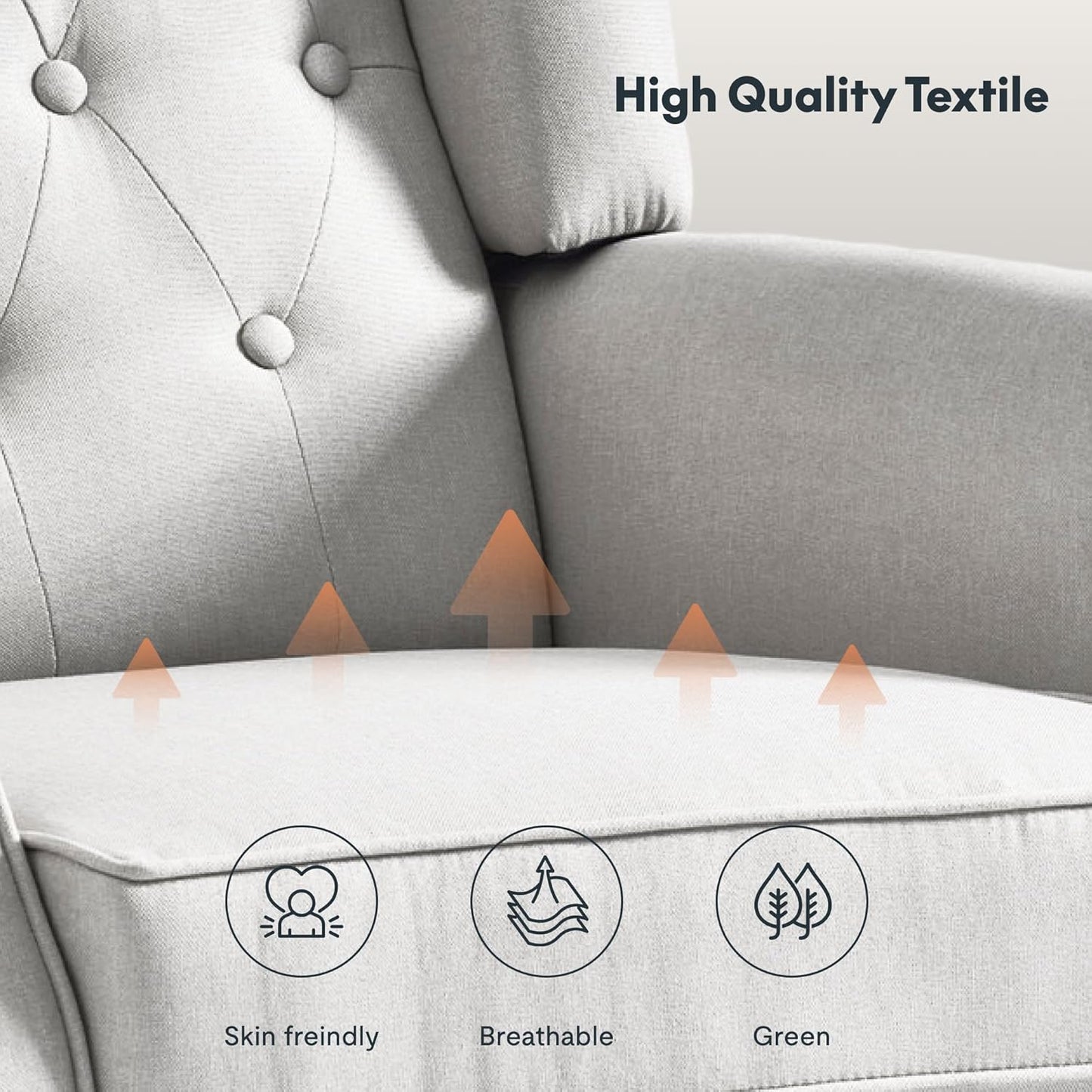 Softa Recliner Chair for Adults, Mid Century Wingback Pushback Accent Chair with Rivet Decoration, Tufted Upholstered Single Sofa Armchair for Living Room, Bedroom, Study (Fabric, Cream)