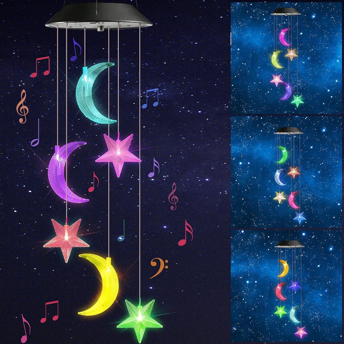Toodour Solar Wind Chimes, Color Changing Wind Chimes Moon and Star, LED Decorative Mobile, Gift for Mom Grandma, Waterproof Outdoor Moon Star Light for Garden, Patio, Yard, Window Outdoor Decor