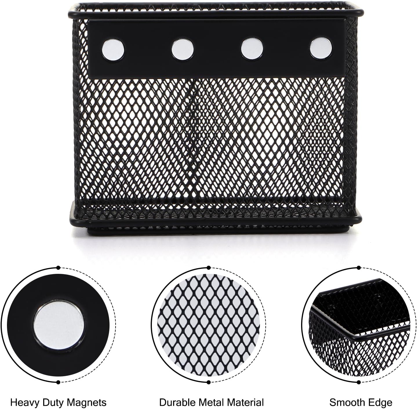 4.5' × 2.2'' × 3.5'' Magnetic Basket for Whiteboard Black Magnetic Basket for Fridge Magnetic Organizer Holder with 4 Strong Magnets Magnetic Holder for Refrigerator Locker,Set of 4
