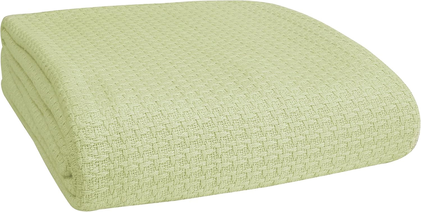 BELIZZI HOME 100% Cotton Bed Blanket, Breathable Bed Blanket Twin Size, Cotton Thermal Blankets Twin, Perfect for Layering Any Bed for All Season, Sage Green