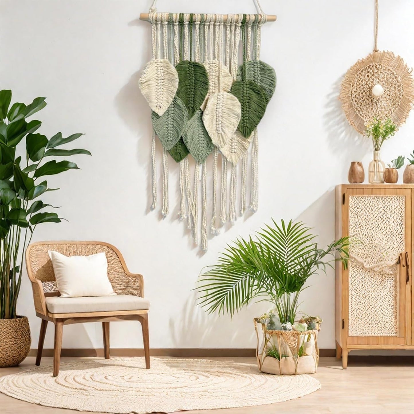Macrame Wall Hanging Boho Wall Tapestry Handmade Woven Leaf Wall Decor Crochet Wall Art for Home Office Apartment(15.8" W x 31.5" L)