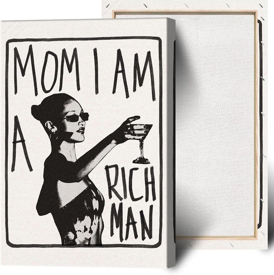 Mom I Am A Rich Man Aesthetic Retro Music Goblet Poster Feminist canvas Wall Art Vintage Bar Cart Wall Decor Preppy Dorm Decor Unique Wall Art prints painting 12x16in Framed