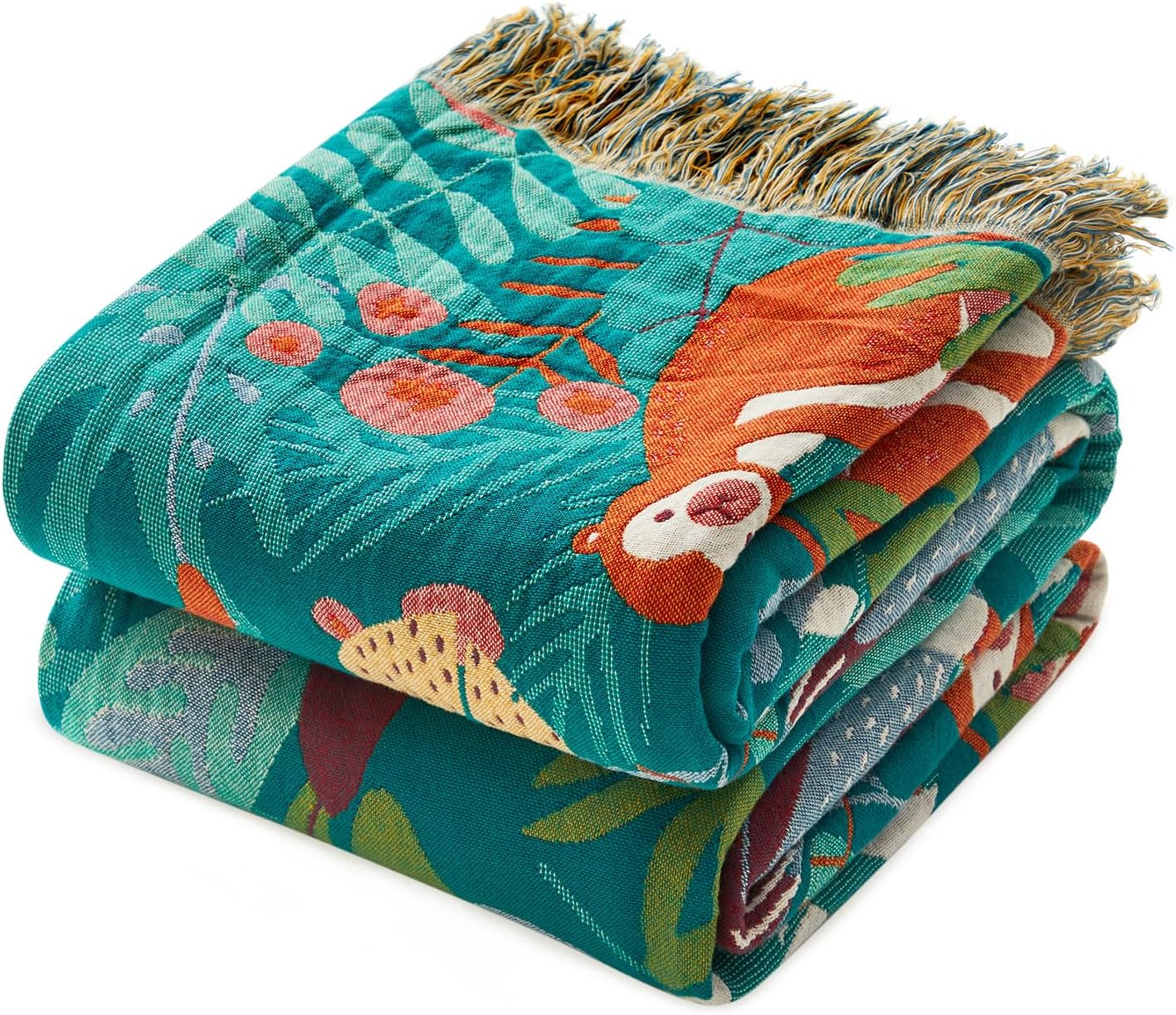 MSGKV Throw Blanket for Couch Bed Cotton Muslin Breathable Animals Twin Size Blanket 60"x80" for All Seasons Lightweight Farmhouse Blankets Home Decor