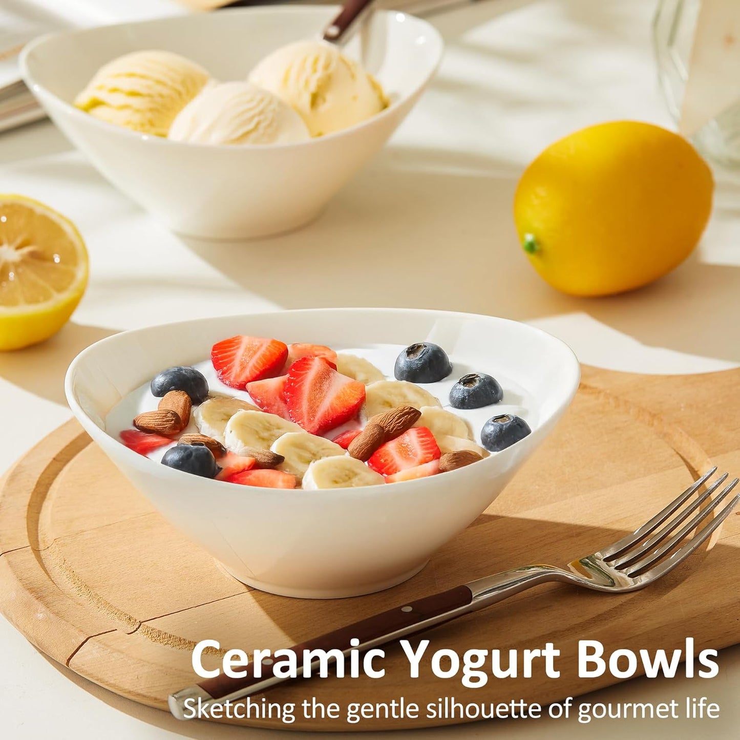 Teocera 6 Inch Ceramic Breakfast Bowls Set of 6, 10 Ounce Small Yogurt Bowls for Salad, Soup, Dessert, Microwave & Dishwasher Safe - White
