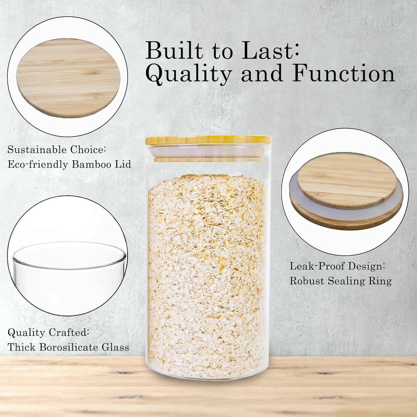 Glass Storage Jars Set Elegant Containers with Airtight Bamboo Lids, Perfect for Kitchen Organization - Flour, Rice, Pasta, Sugar, Coffee Beans, Accessories Included (2 packs(37oz / 110oz))