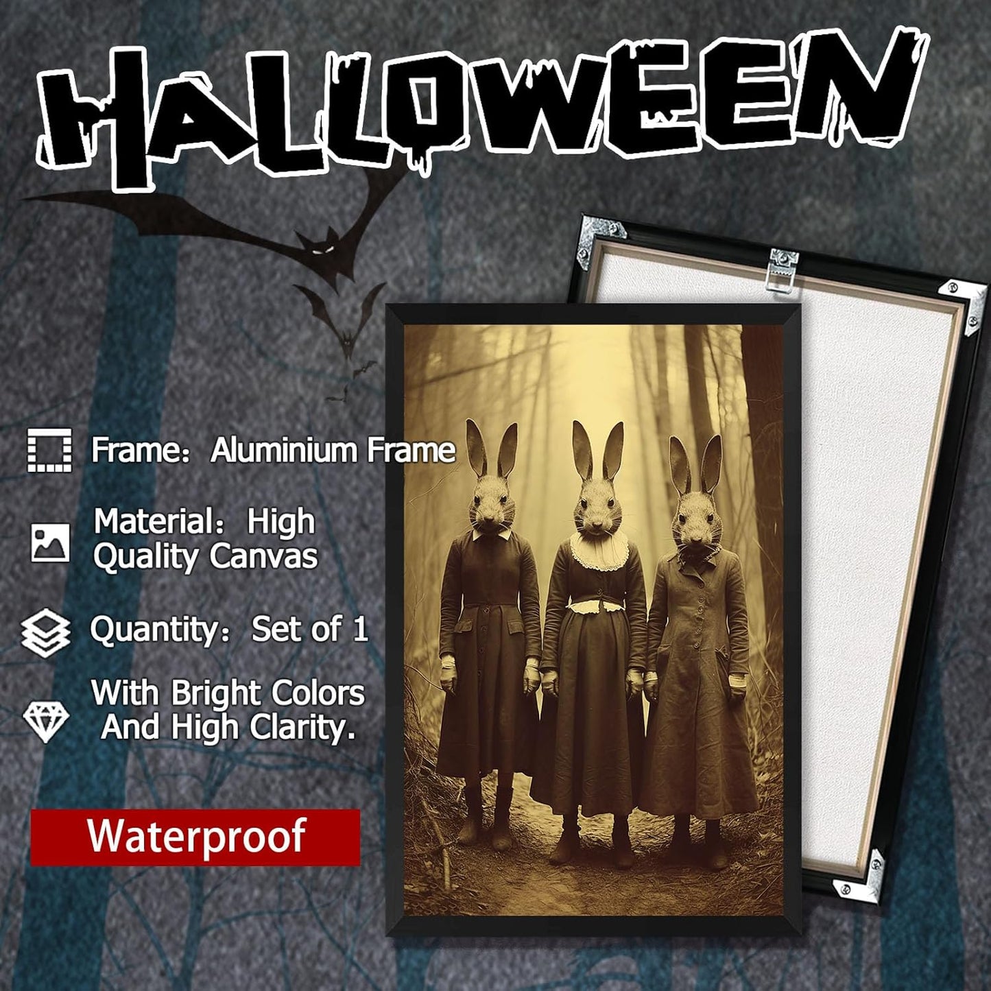 Vintage Halloween Wall Decor Rabbit Cult of the Occult Forest Canvas Wall Art Poster Gothic Dark Academia Decorations Room Creepy Print Spooky Pictures 16X24inch Aluminum Framed