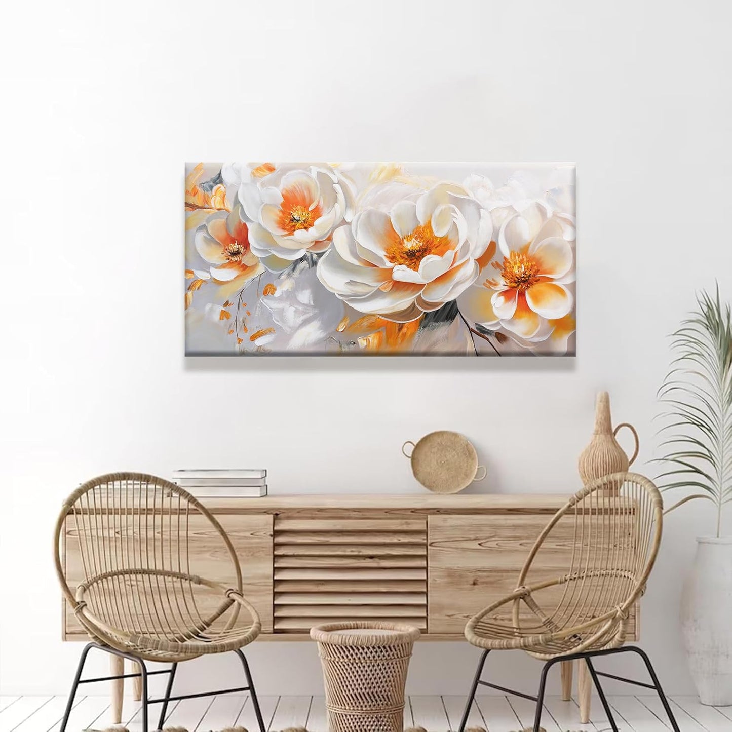 Suconvng Canvas Art Wall Decor Modern Minimalist Home Wall Decor Flower Paintings Orange White Wall Art Prints Floral Art Pictures For Bedroom Kitchen Office Artwork 20"×40"