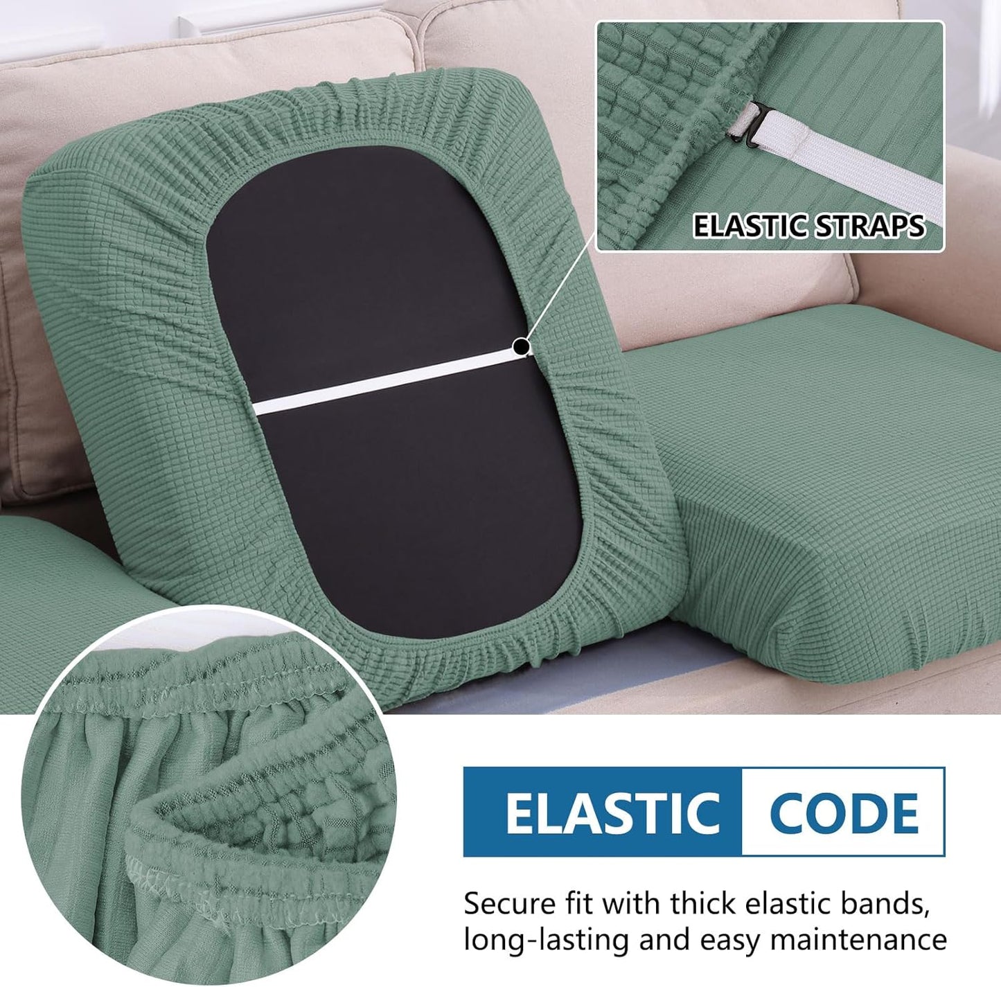 hyha Waterproof Couch Cushion Covers for Pets, Non Slip Sofa Seat Cover for Dogs Washable, Soft Thick Stretch Jacquard Fabric, Sofa Slipcovers with Elastic Bottom (3 Pieces, Green)