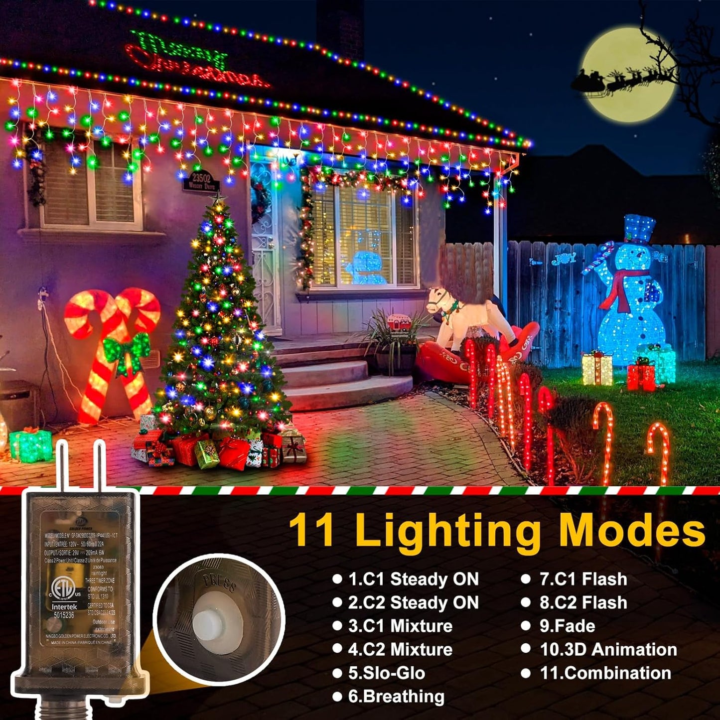 Color Changing Christmas Lights, 11 Modes 49FT 480 LED Ice Lights for Outside with 90 Drops, Timer Memory Waterproof Warm White to Multicolor Ice String Lights for Christmas Eaves Party Decorations