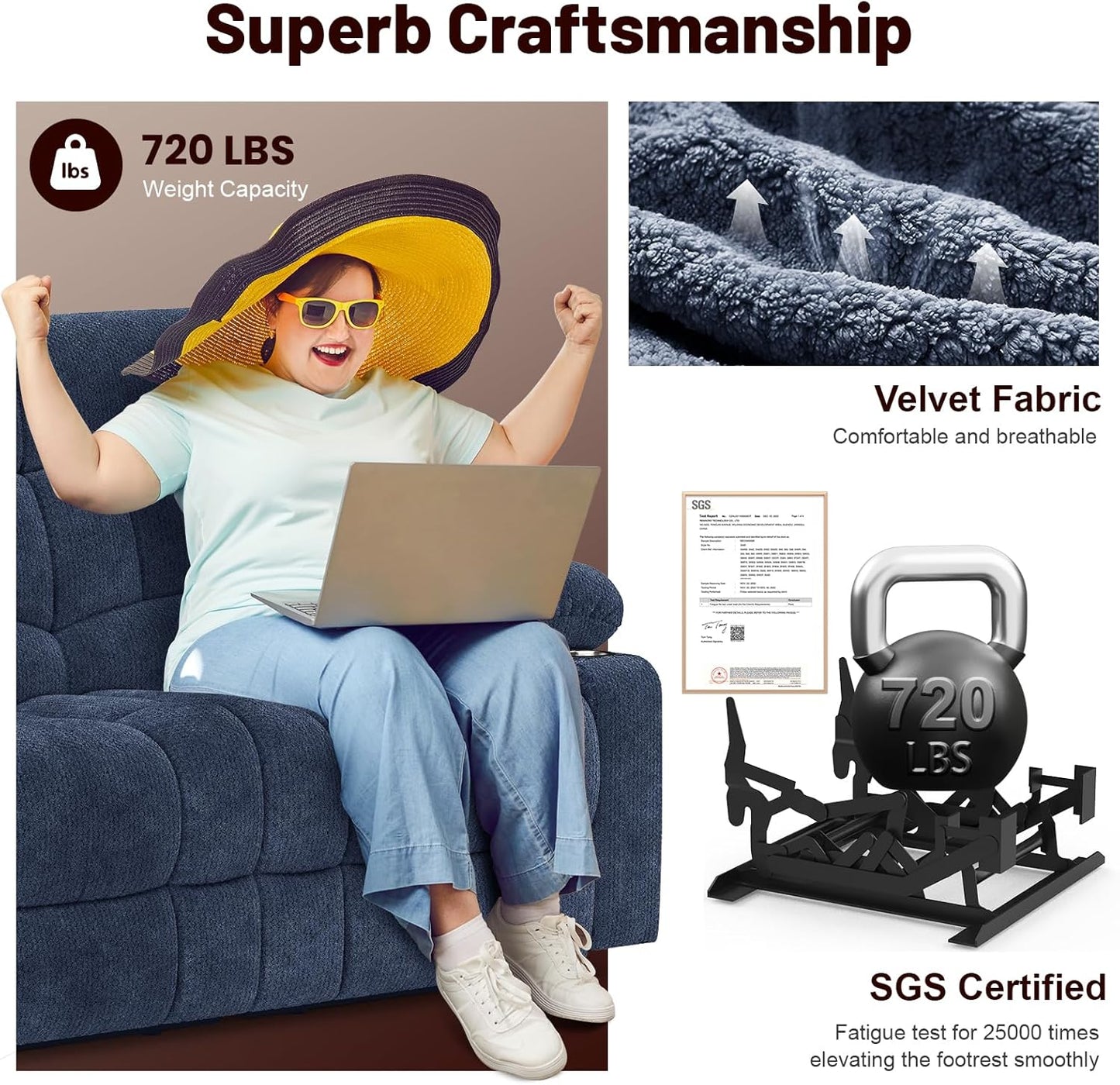 Loveseat Recliner Sofa Set with 2+1 Pieces, 2 Seater Minimalist Style Fabric Manual Pull Tab Reclining Loveseat with USB Charge Ports, Cup Holders, Recliner Couches for Living Room, RV, Blue