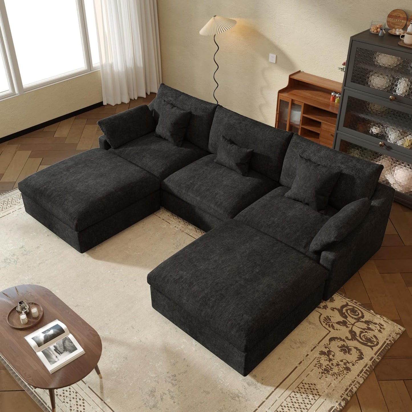 JACH U Shaped Sectional Couches, Cloud Sectional Couch with Deep Seat, 119" Down Filled Modular Sofa with Chaise, Covers Removeable & Washable, Sofas Furniture for Living Room, Black