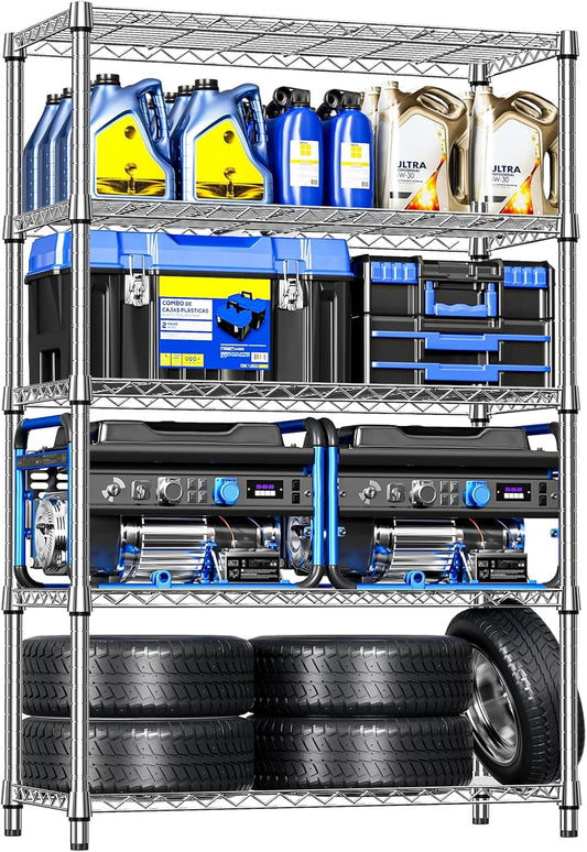 IZEUK 4 Tiers Garage Shelving Wide Storage Shelves Metal Shelves Heavy Duty Adjustable Utility Shelf Rack (Chrome, 17.7" D x 47.2" W x 59.1" H)