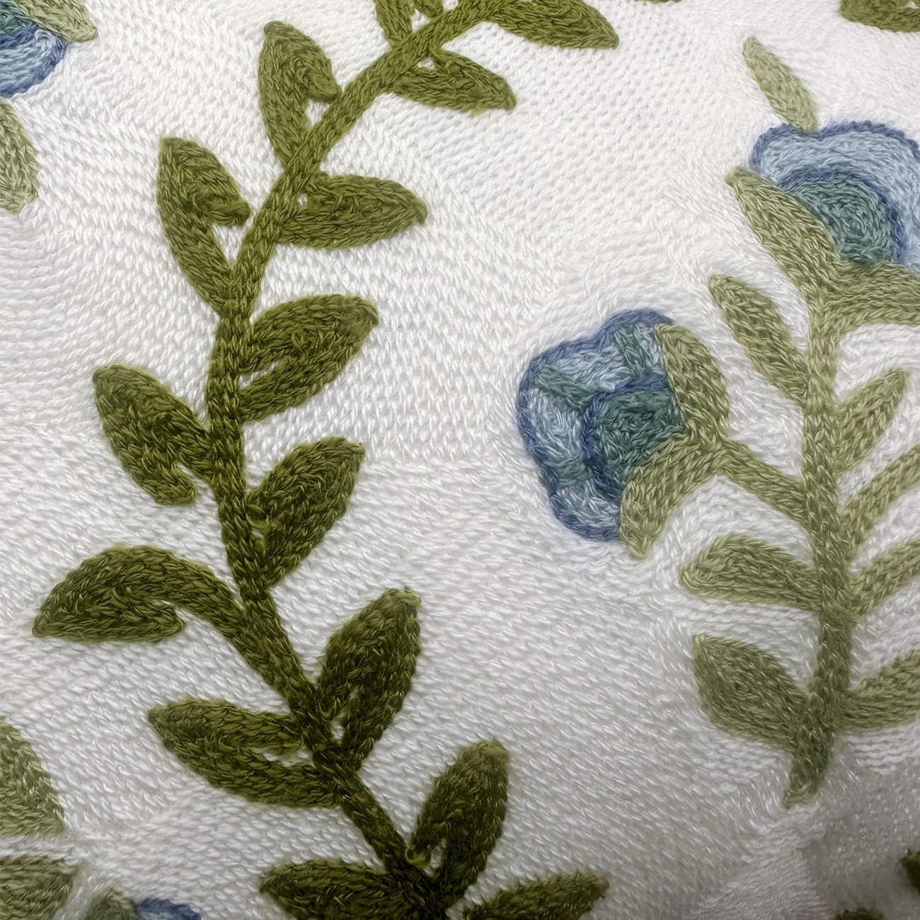 Alysheer Summer Floral Embroidered Decorative Throw Pillow Cover 12"x 20", Farmhouse Blue Flowers Green Leaves Patterned Cotton Canvas Lumbar Cushion Case for Sofa Couch Living Room Cottage Decor