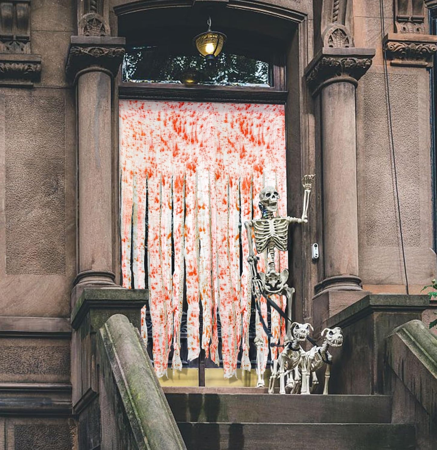 Tlswshsy 4pcs Halloween Door Curtain Decoration with Bloody Hand Prints- 84.6" x 59" Bloody Doorway Curtain Halloween Creepy Cloth for Halloweens,Haunted House,Horror Theme Party