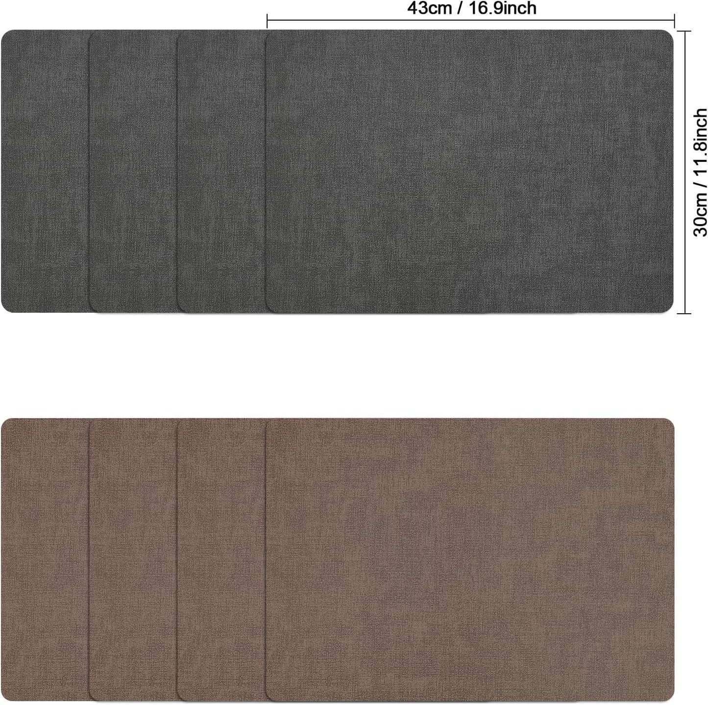 Myir JUN Placemats Dual Sided, Faux Leather Place Mats Set of 8 Indoor Placemat for Dining Table Non-Slip Washable Place Mat Heat Resistant Outdoor Table Mats (Set of 8, Gray Brown)