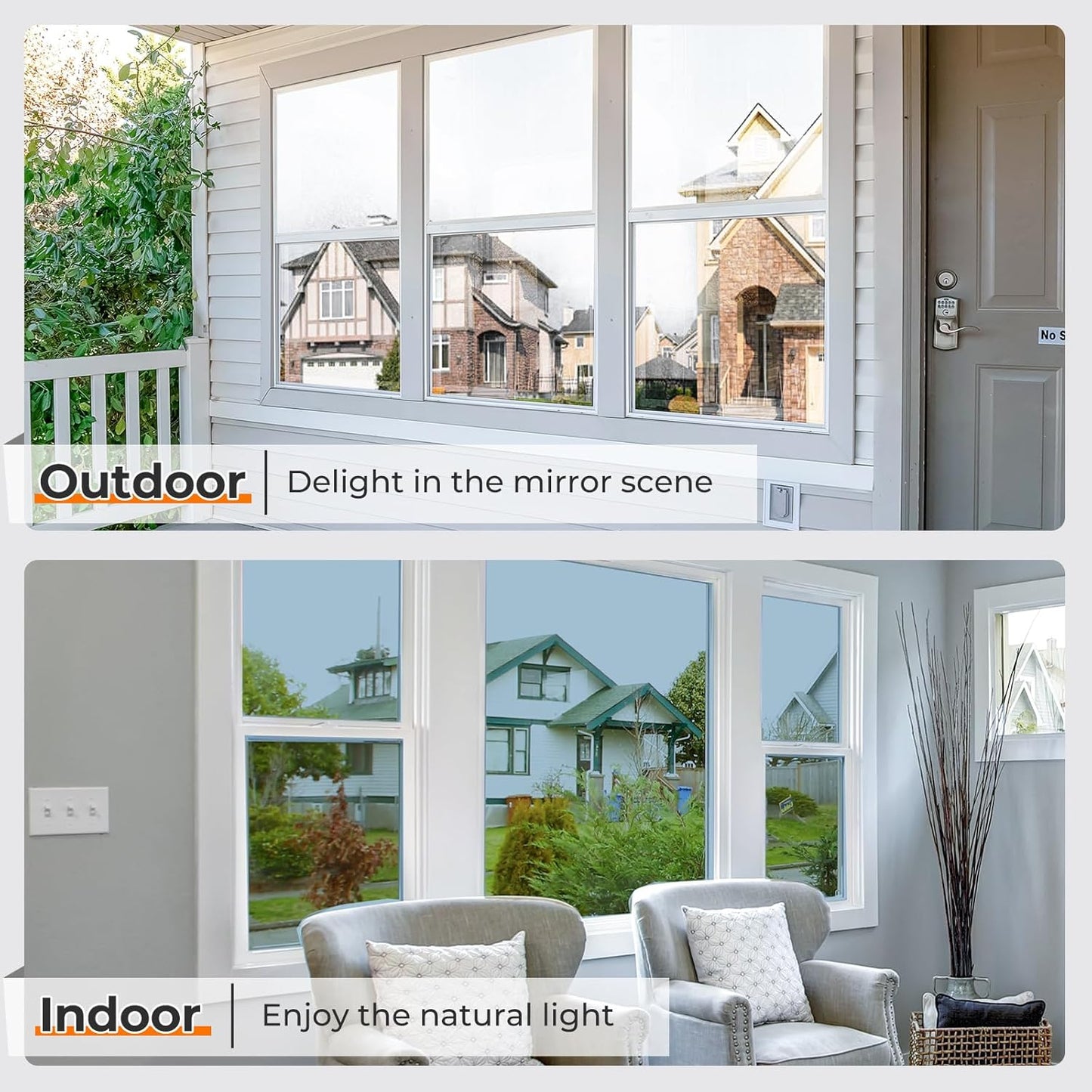 DOWELL Window Privacy Film, One Way Window Tint for Home, Static Cling Anti UV Sun Blocking Reflective Mirror Film, Heat Control See Out Not in Glass Tinting, Silver, 23.6" x 157.5"