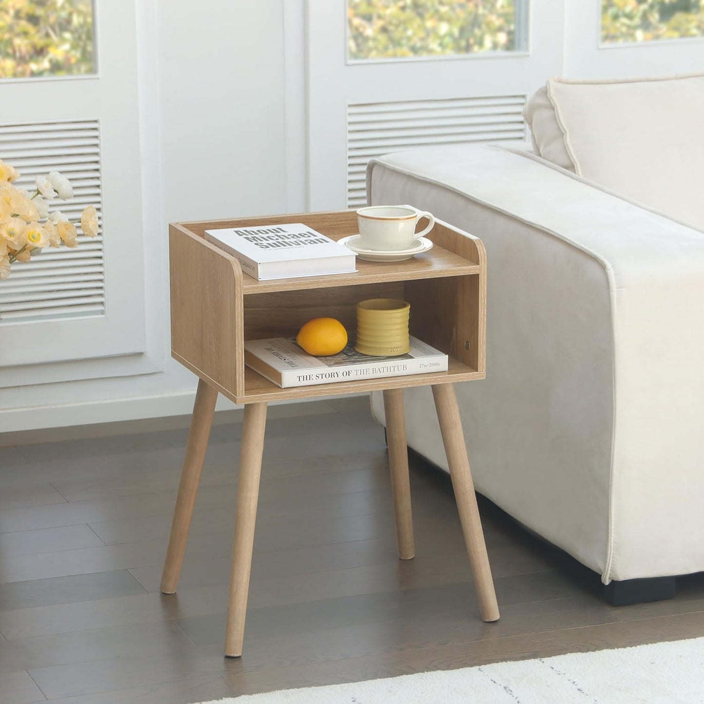 MaxSmeo Nightstand, Mid Century Modern Side Table Bedroom with Storage, Small End Bedside Table with Solid Wood Legs for Living Room, Office Small Spaces (Rustic Walnut)