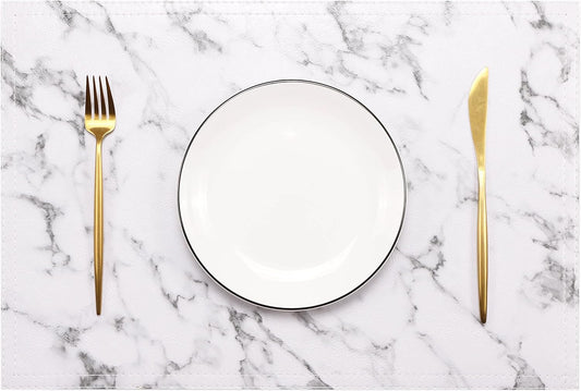 Marble Faux Leather PU Placemats, Set of 6, Easy to Clean, Heat & Stain Resistant for Dining Kitchen Table, Office Conference, Home Decor