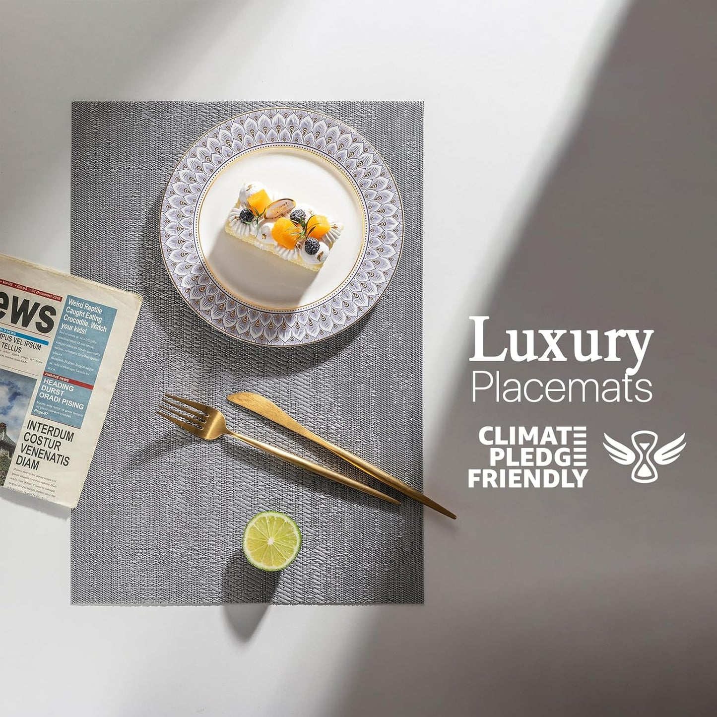 LEXMORE Placemats Set of 4 Vinyl/Plastic Woven Place Mats for Kitchen Table Indoor/Outdoor Washable Placemat Wipeable Dining Table Mats(Ombre Gray)